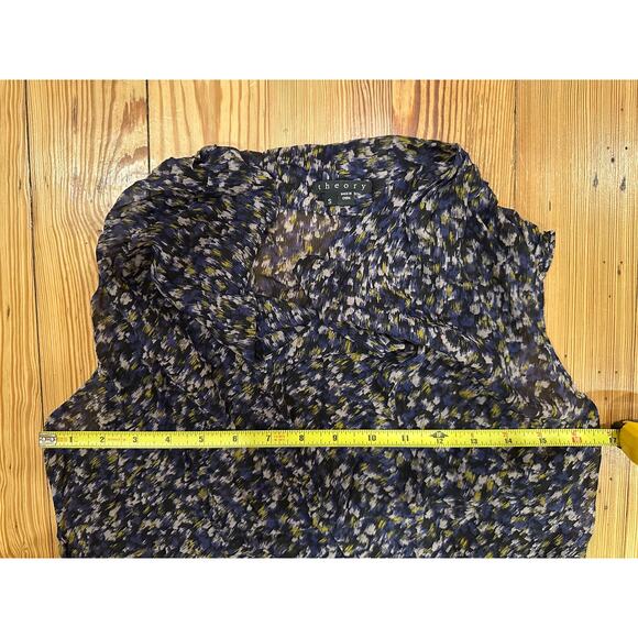 THEORY Silk Multicolor Sheer Blue Black Sleeveless Cowl Neck Top Small - Picture 5 of 6